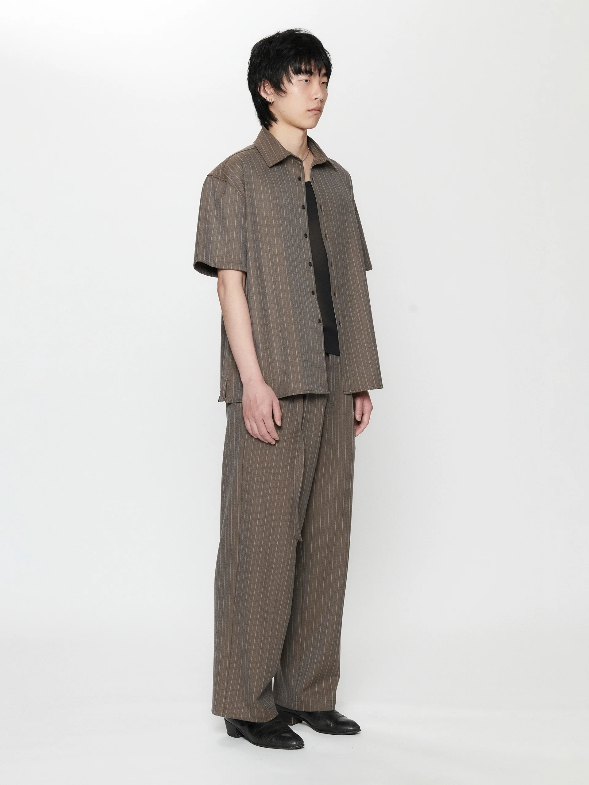 BEACH BRAINS BB SS Shirt Chocolate Pinstripe - Image 3