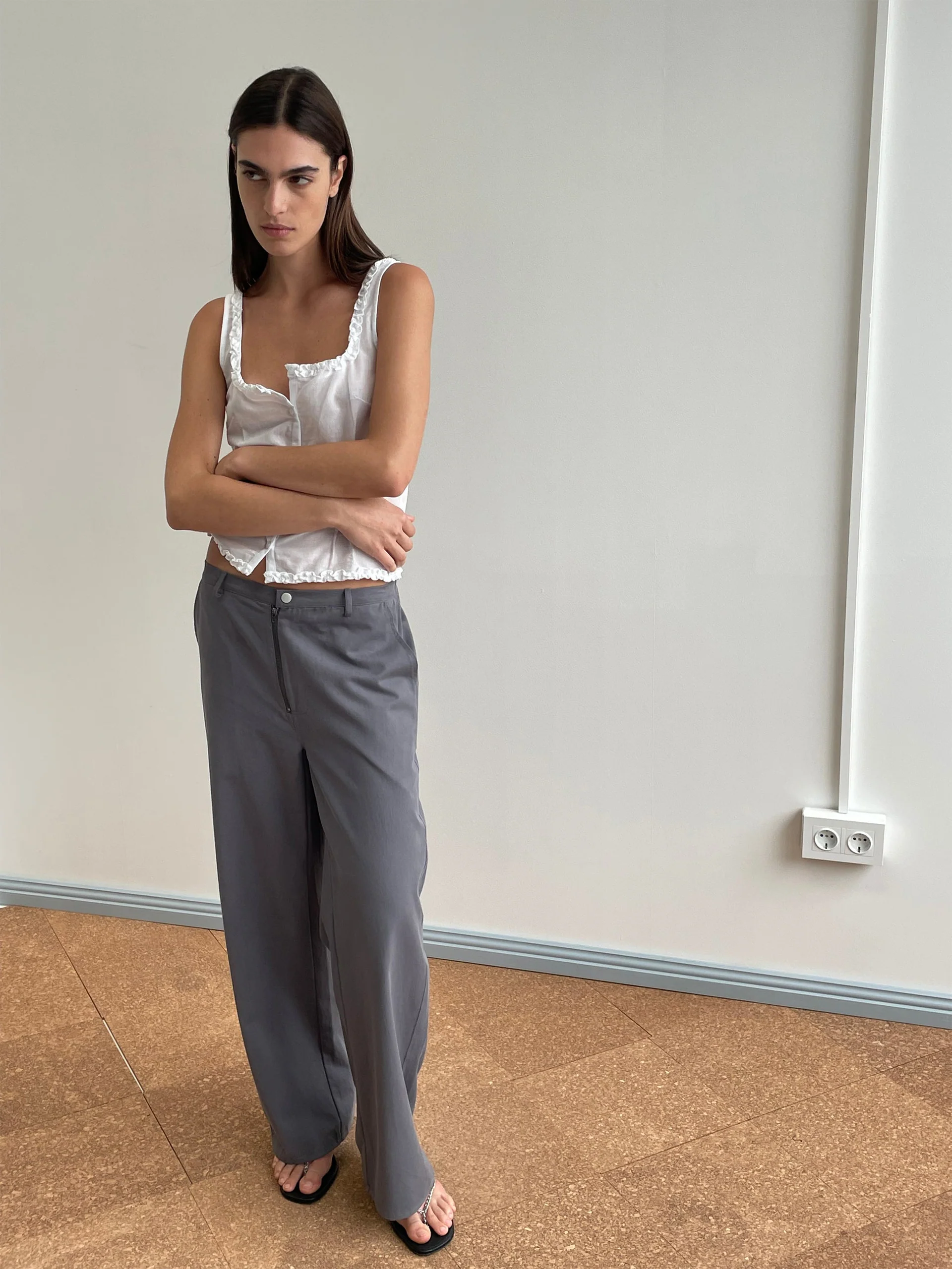 Deiji Studios Button Frill Top White - Image 6