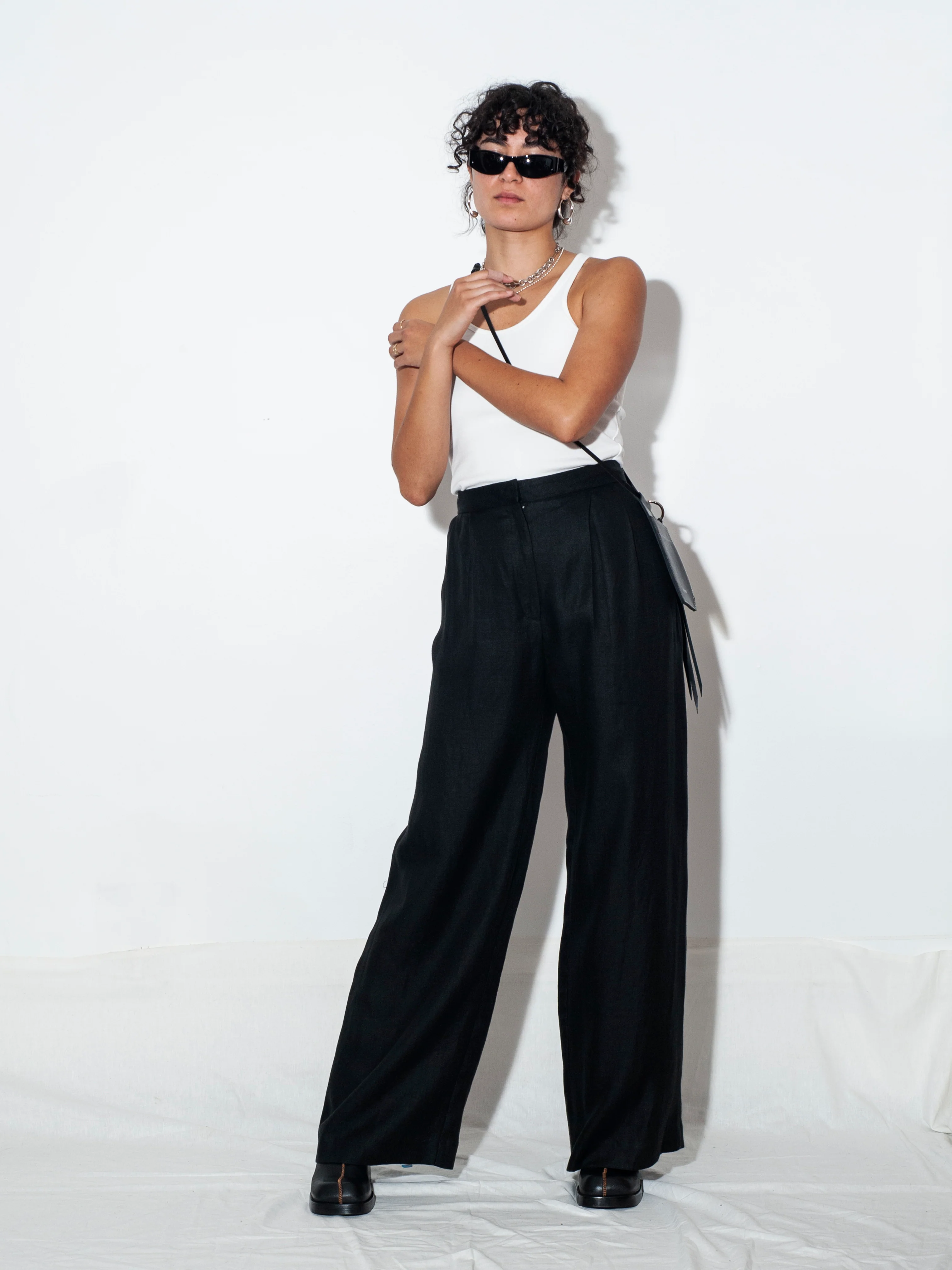 MATIN Herringbone Linen Wide Leg Pant Black - Image 2