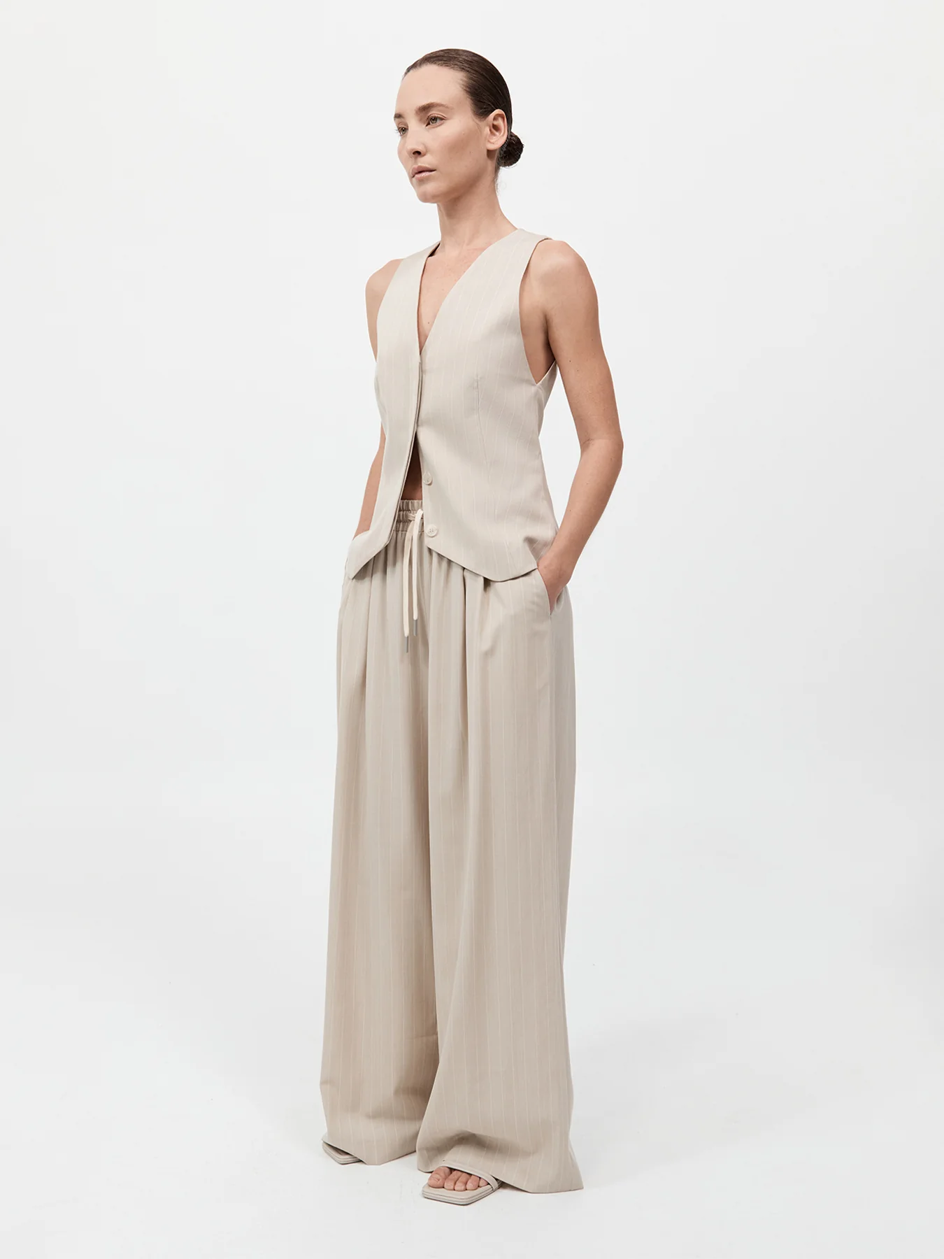 St. Agni Pinstripe Wool Vest Latte - Image 3