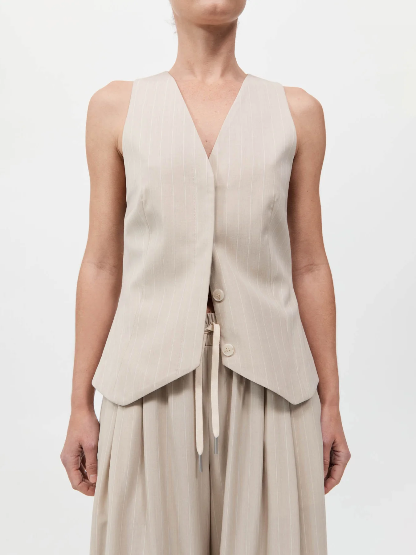 St. Agni Pinstripe Wool Vest Latte - Image 5
