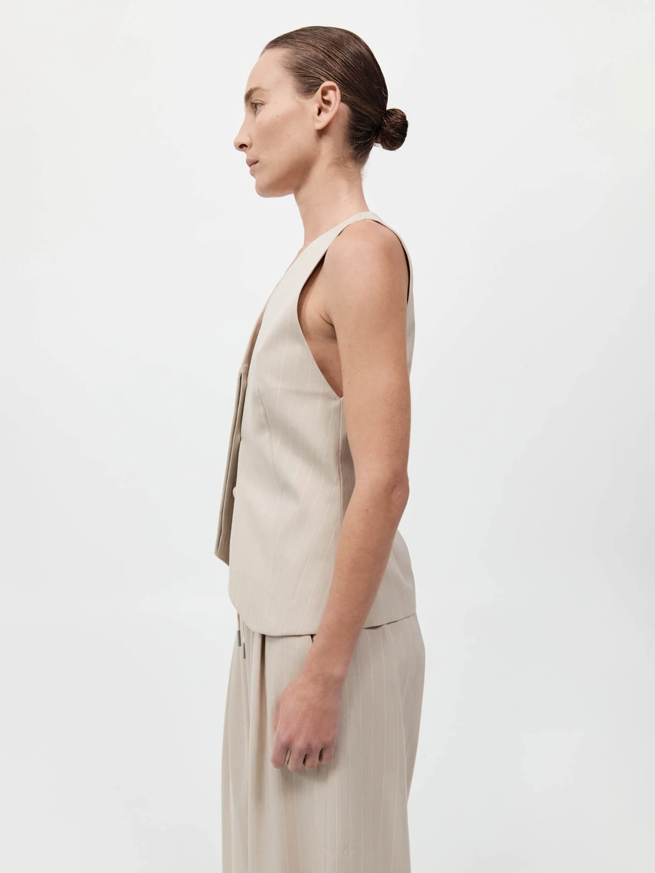 St. Agni Pinstripe Wool Vest Latte - Image 6