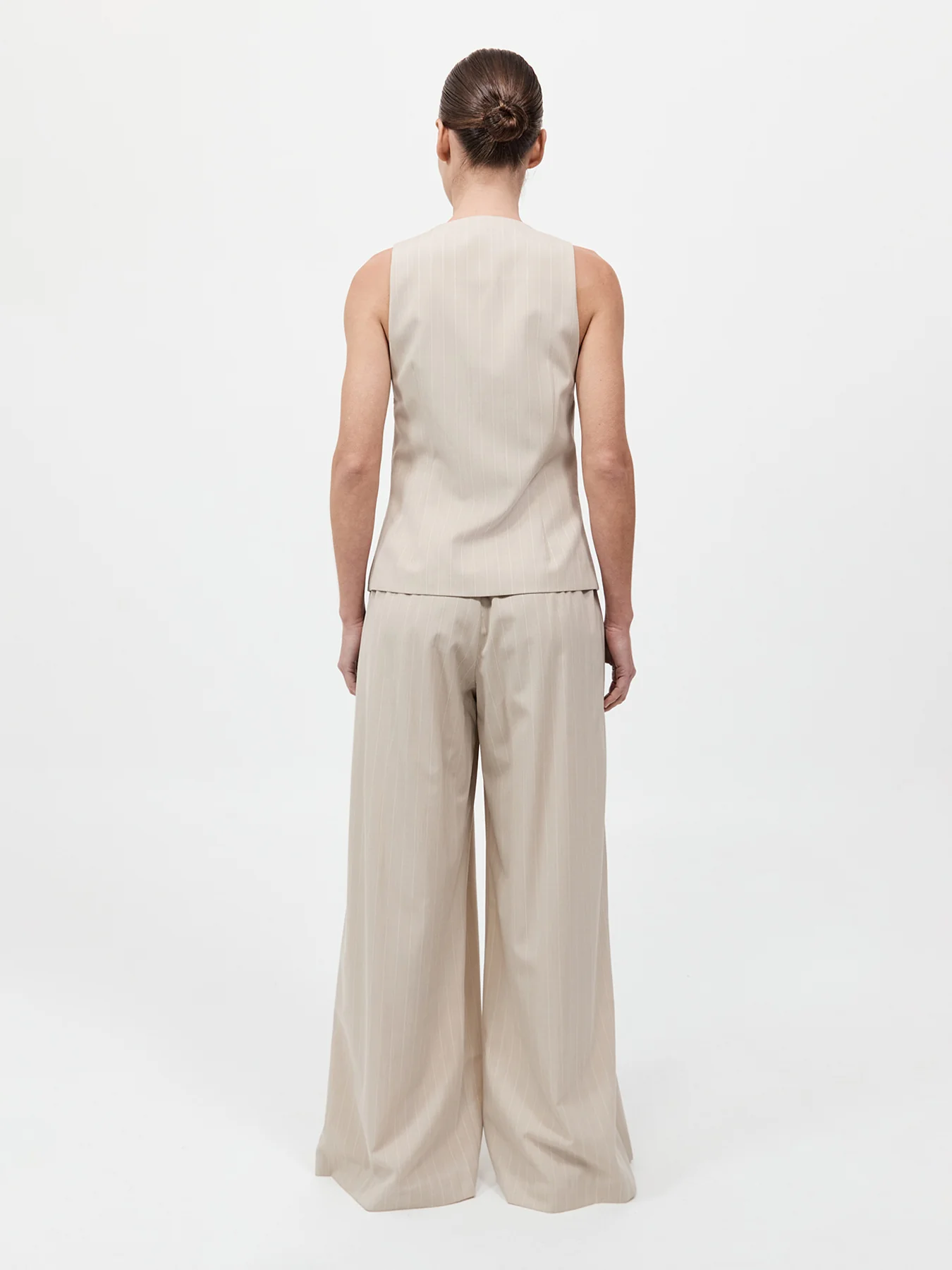 St. Agni Pinstripe Wool Vest Latte - Image 8
