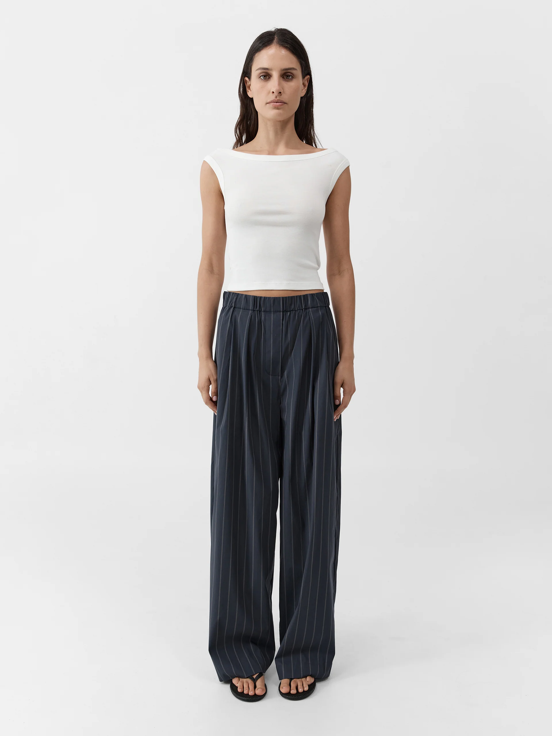 St. Agni Stripe Relaxed Pleat Pants Ink Stripe - Image 2