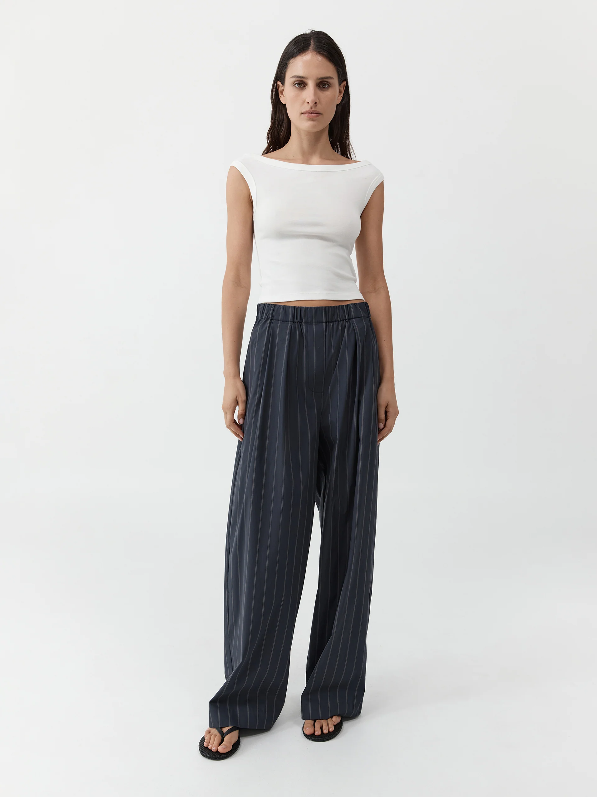 St. Agni Stripe Relaxed Pleat Pants Ink Stripe - Image 3