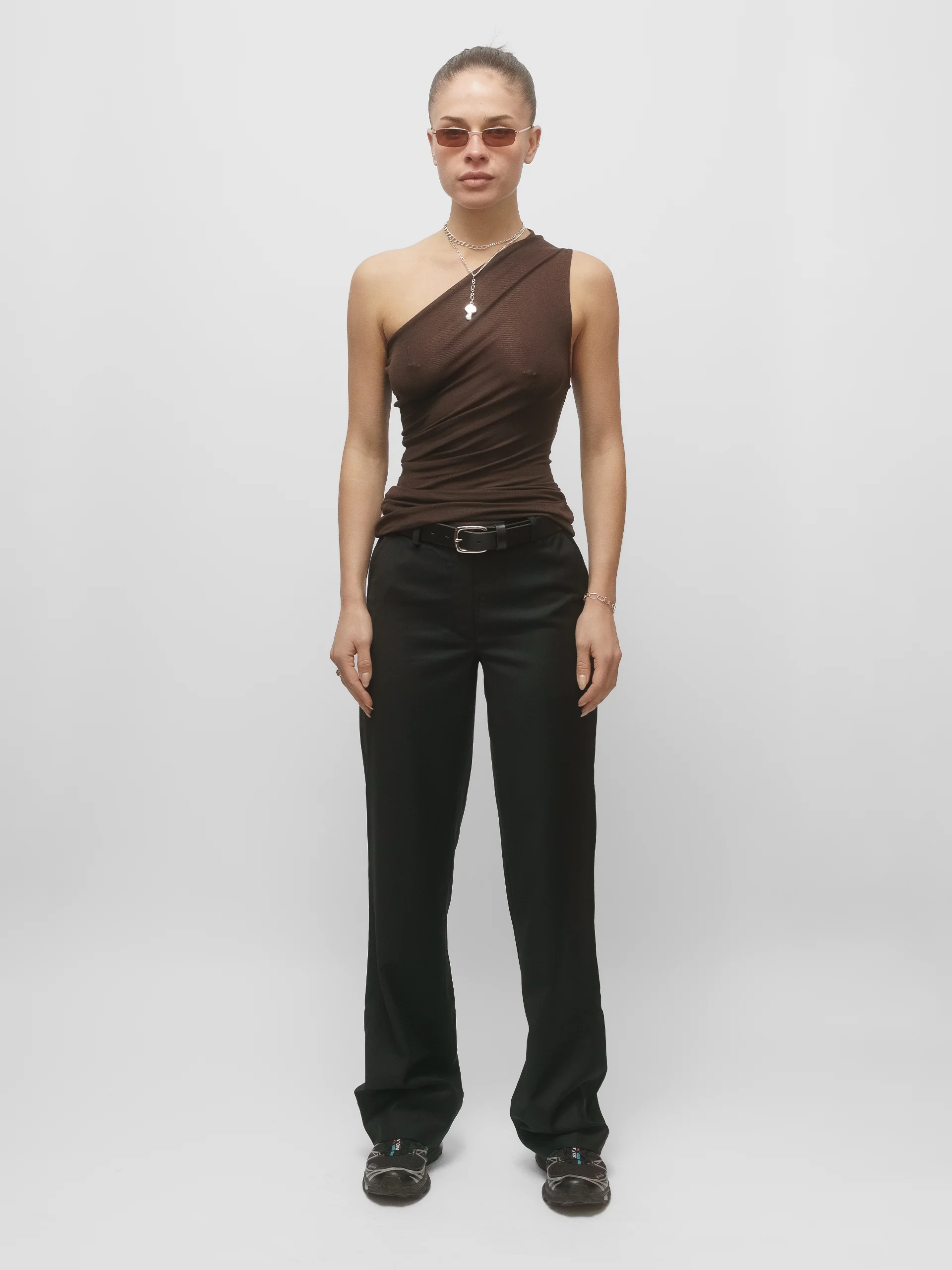 The Lair Apparel Anja One Shoulder Top Cocoa - Image 3